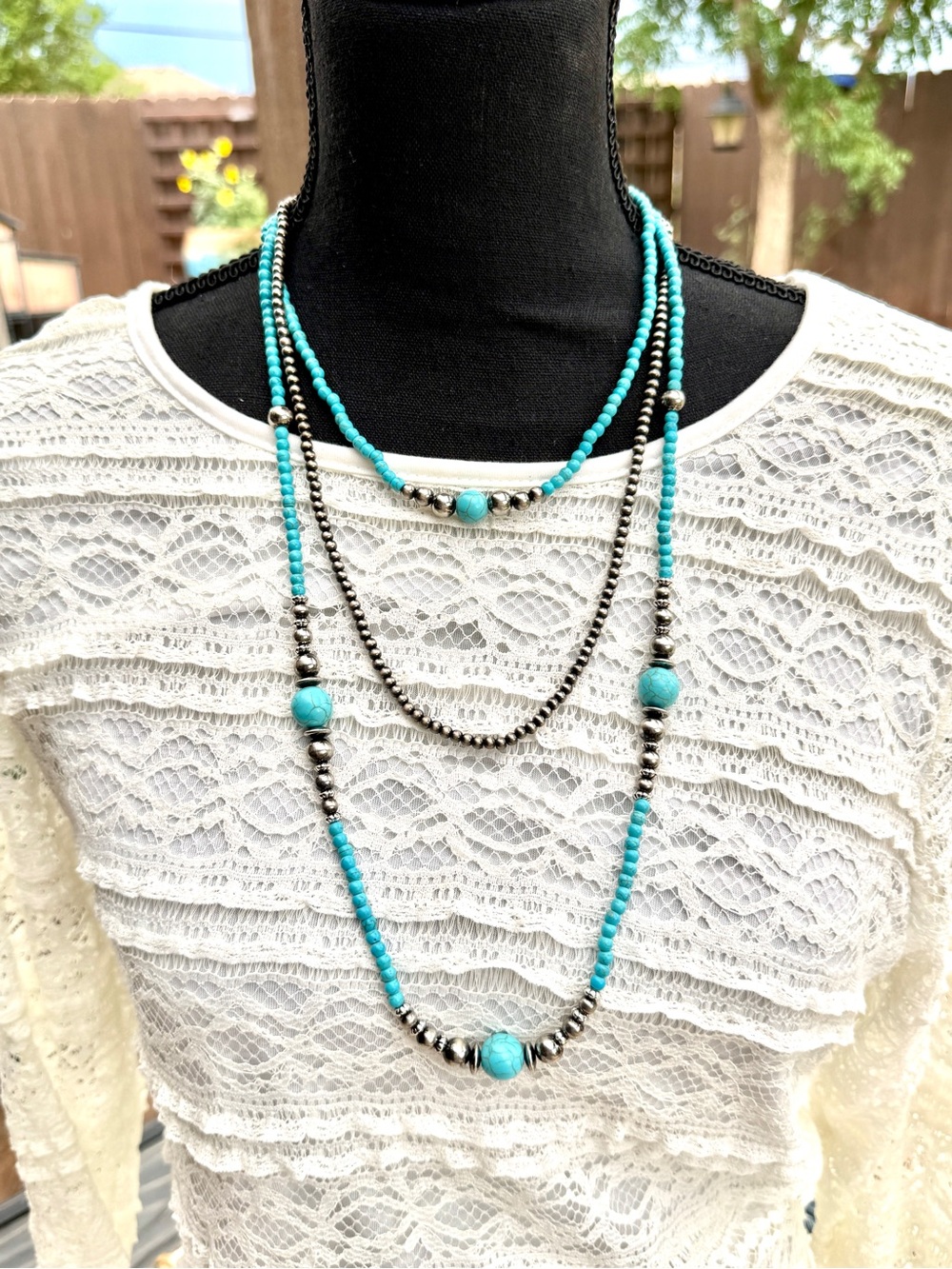 Layered Turquoise & Navajo Pearl Style Necklace NWT